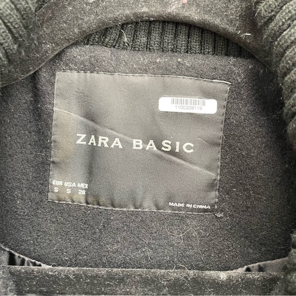 Zara women’s wool blend jacket short zip up bomber style size small solid black - Picture 4 of 7